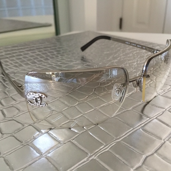 CHANEL Accessories - CHANEL Vintage CC Rectangular Sunglasses Metal With Crystal Beautiful Sunglasses